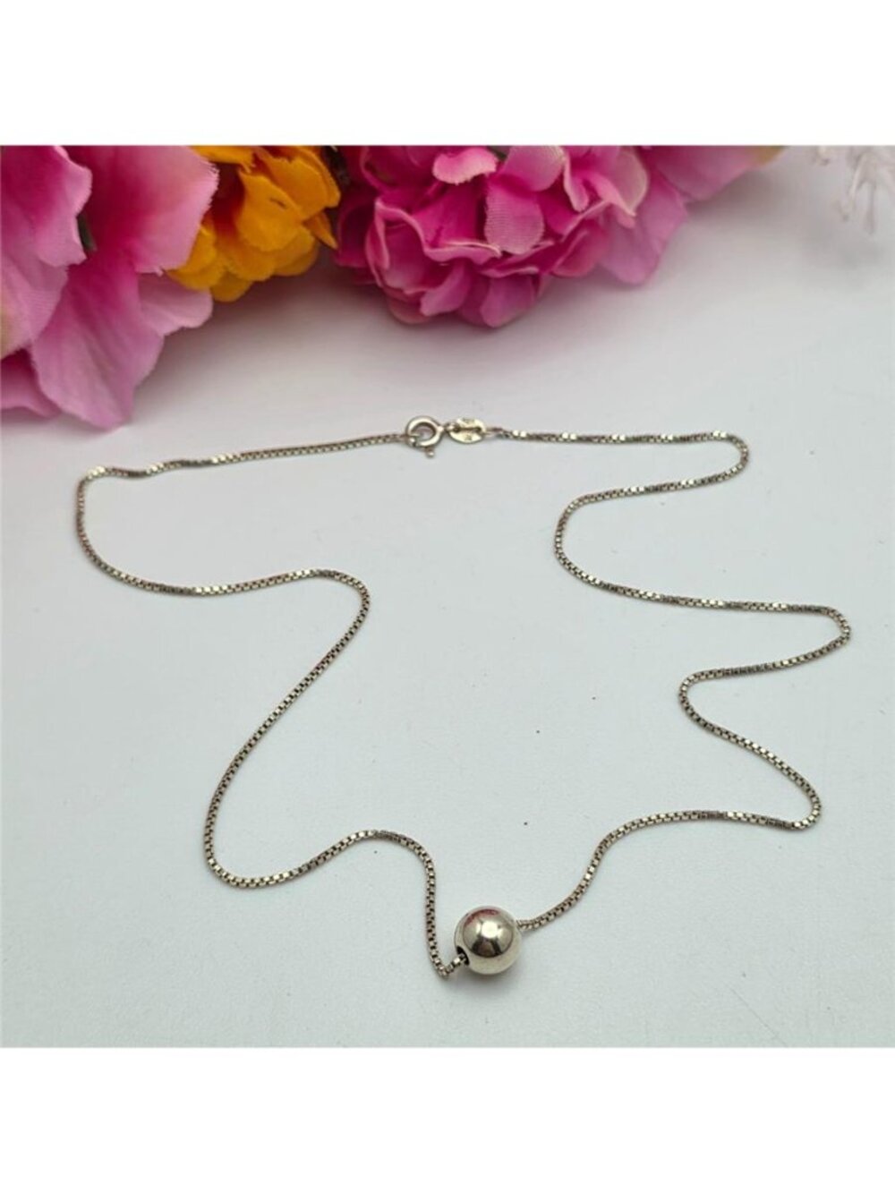 Italy 925 Sterling Silver Floating Bead Necklace Box Chain 18” 7.7mm